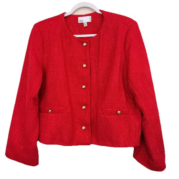 Nordstrom Rack Womens Tweed Blazer Sz Extra Large Red Textured Gold Buttons - Picture 1 of 8